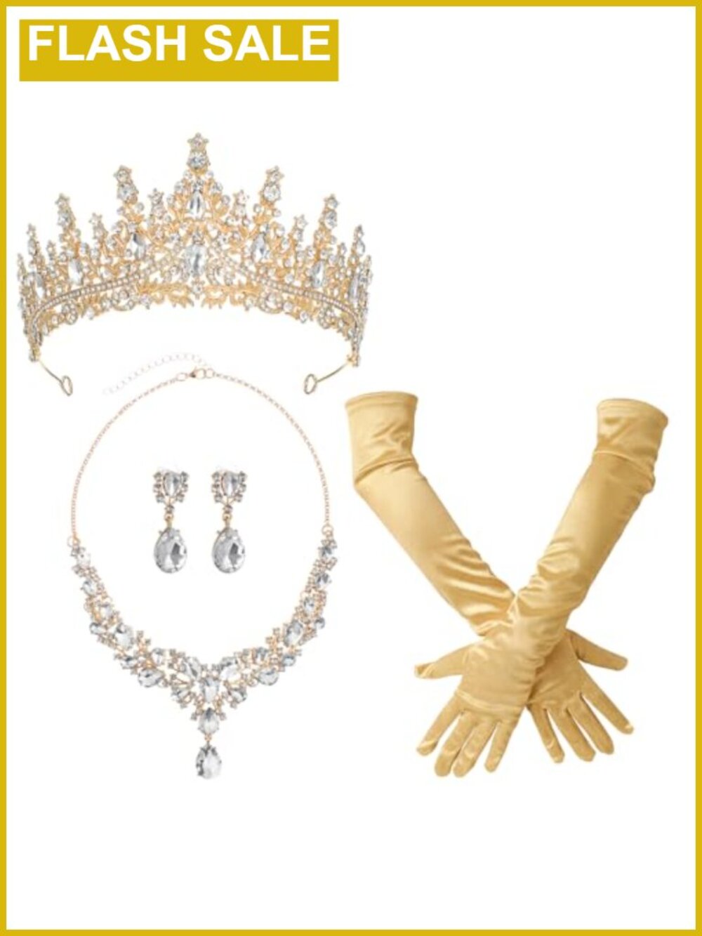 Crown Necklace Earrings Gloves Set Wedding Bridal Jewelry Accessories